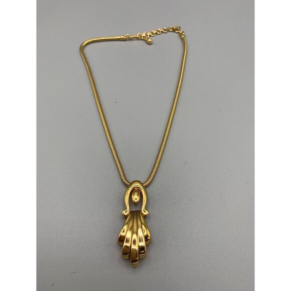 Monet Gold-Tone Vintage Country Club Solid Chic Necklace With Elegant Pendant De - Picture 2 of 11